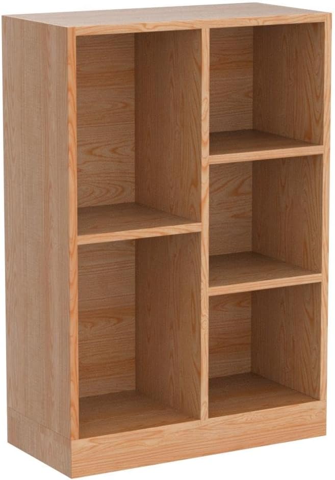 IOTXY Open Shelf Low Bookcase - Wooden 3-Tier Floor Standing Display Cabinet Organizer with Base, 5 Cubes Short Horizontal Bookshelf in Pear Yellow-Ruum Studio Home