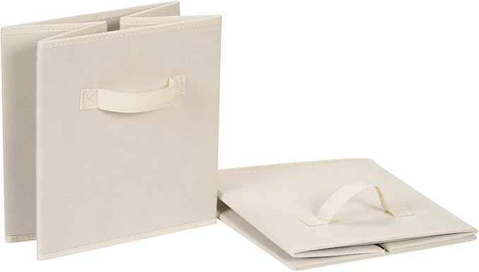 Amazon Basics Collapsible Fabric Storage Cube Bins Organizer with Handles, Sturdy, Beige, 13-x-13-x-13-inch, Pack of 6-Ruum Studio Home