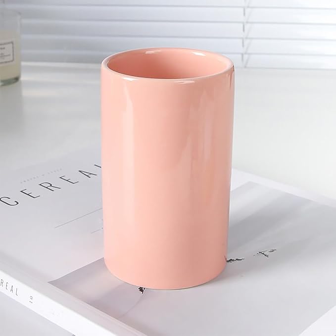 Pink Ceramic Toothbrush Holder, Tumbler Cups Reusable Toothbrush Mouthwash Cup,Makeup Brush Holder, Bathroom Counter Organizer(300ml)-Ruum Studio Home