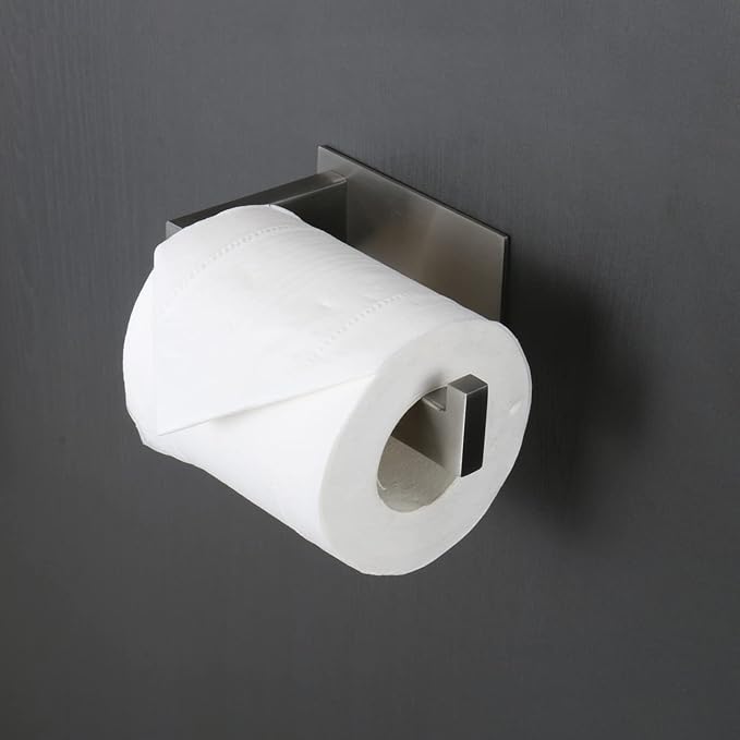 Toilet Paper Holder, Self Adhesive Tissue Holder Stainless Steel Rustproof Paper Roll Holder, No Drilling Easy to Install, Toilet Paper Rack Suitable for Office, Bathroom (Brushed Nickel)-Ruum Studio Home