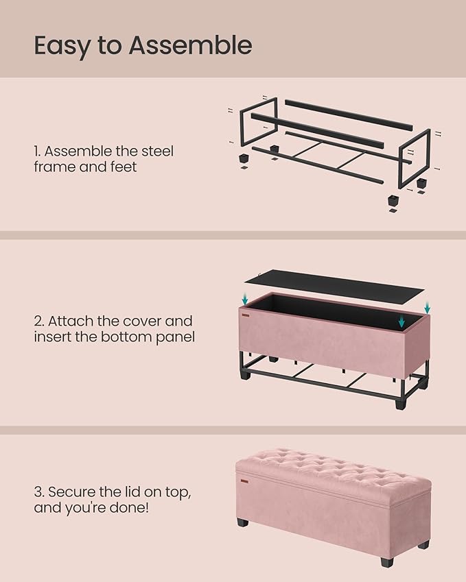 SONGMICS Velvet Storage Ottoman Bench, Foot Rest with Legs, 15.7 x 43 x 15.7 Inches, End of Bed Bench, Storage Chest, Load up to 660 lb, for Living Room, Bedroom, Entryway, Jelly Pink ULSF089R01-Ruum Studio Home