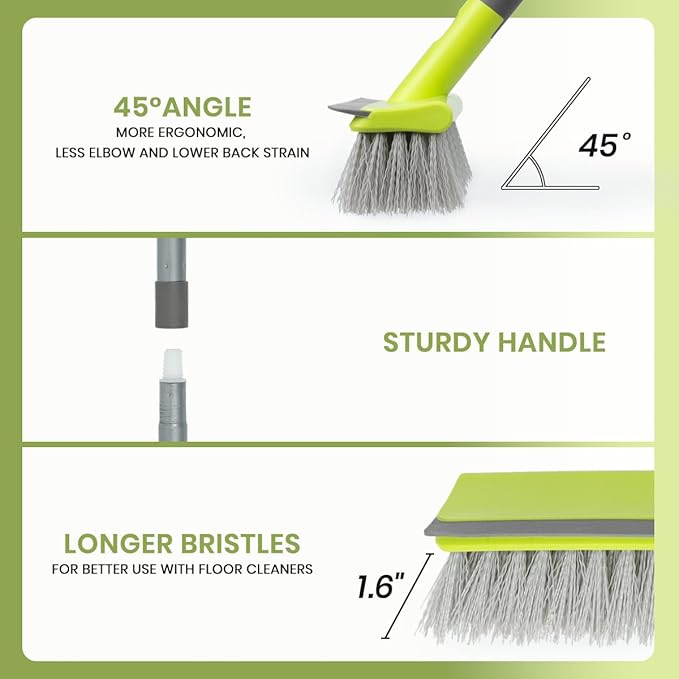 Floor Scrub Brush 2 in 1 Scrape and Stiff Bristle Deck Brush for Cleaning Concrete, Patio, Garage, Kitchen, Carpet and Bathroom 57" Long Handle-Ruum Studio Home