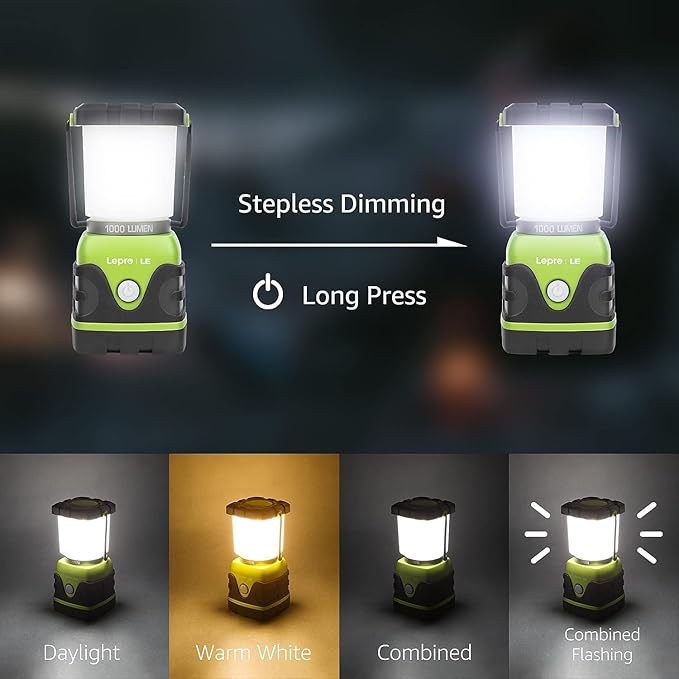 LE 1000LM Battery Powered LED Camping Lantern, Waterproof Tent Light with 4 Light Modes, Camping Essentials, Portable Lantern Flashlight for Camping, Emergency Light, Power Outages, Not Rechargeable-Ruum Studio Home