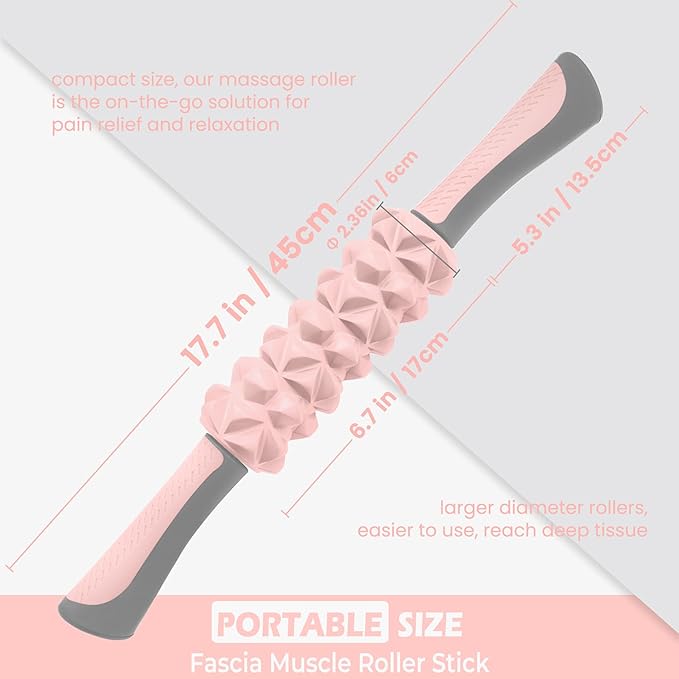 KITWILD Muscle Roller Stick, Massage Roller Stick for Athletes, Body Massage Stick for Muscles Deep Tissue, Muscle Relaxation Roller for Physical Therapy, Myofascial Release, and Yoga Therapy, Pink-Ruum Studio Home