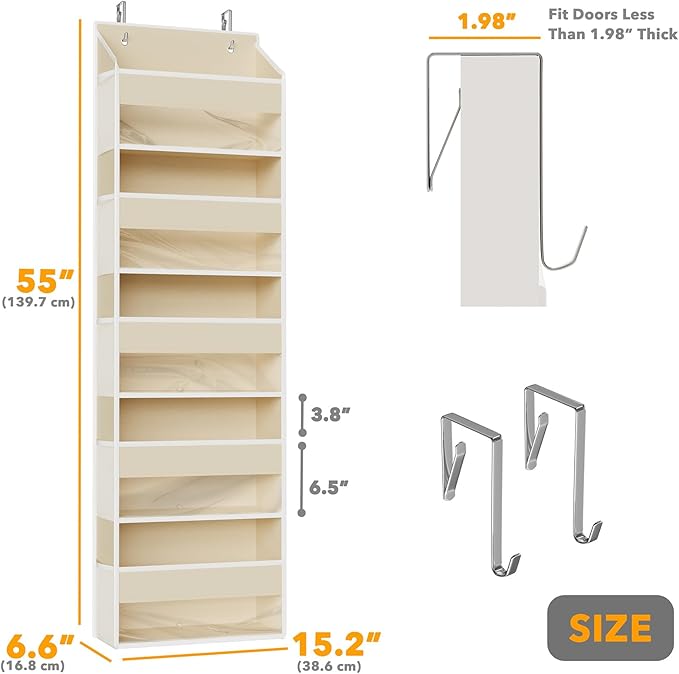 SpaceAid 1 Pack Over The Door Organizer with 5 Large Pockets and 10 Mesh Side Pockets, 5 Layers Door Organizer Hanging with Clear Window for Bedroom, Bathroom, Pantry and Nursery, Beige-Ruum Studio Home