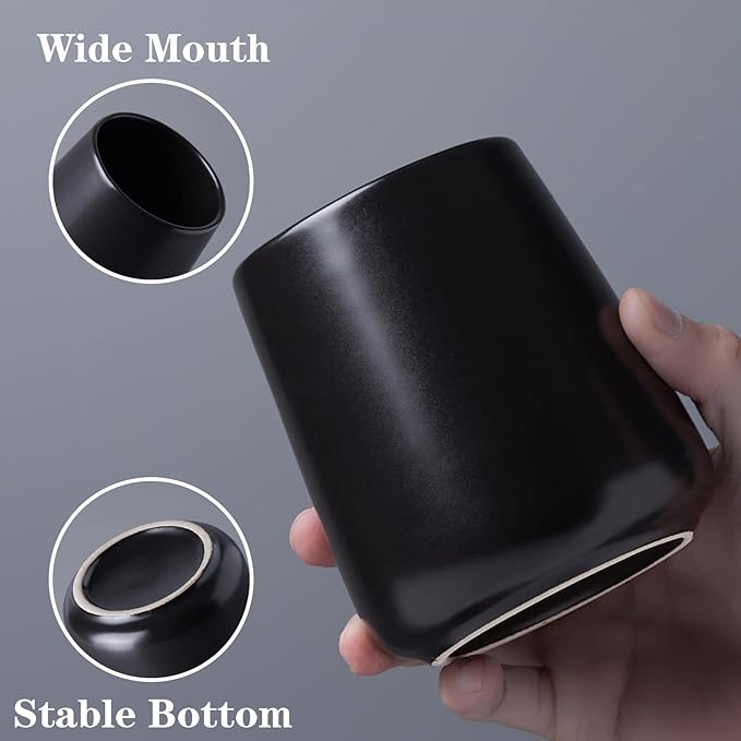 Matte Black Toothbrush Holders for Bathroom - 2Pcs Ceramic Tooth Brushing Holder Set, Toothpaste Holder, Reusable Toothbrush Mouthwash Cups, Space-Saving Design for Bathroom Countertop-Ruum Studio Home