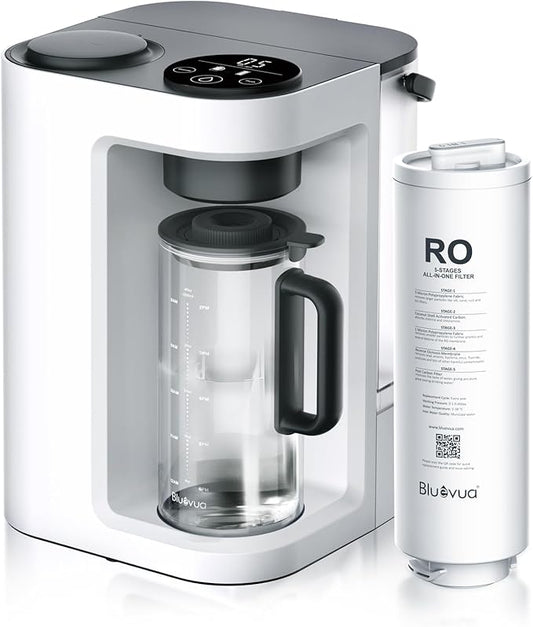 Bluevua RO100ROPOT-LITE Countertop Reverse Osmosis Water Filter System, 5 Stage Purification, 3:1 Pure to Drain, Portable Water Purifier (No Installation Required) (White)-Ruum Studio Home