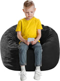 Bean Bag Chairs for Kids - Memory Foam Furniture BeanBag Chair - Kids/Teens Sofa with Soft Micro Fiber Cover - Round Fluffy Couch for Living Room Bedroom College Dorm - 2.5 ft, Carbon Black-Ruum Studio Home