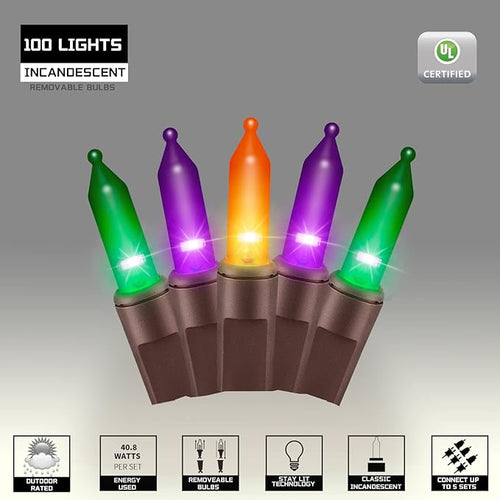 100LIGHTS Orange Purple and Green Extra-Bright with End Connectors Halloween Decorative Lights 5.98m UL Certified Mini String Light Set Waterproof for Halloween Home Garden Tree Party Patio-Ruum Studio Home