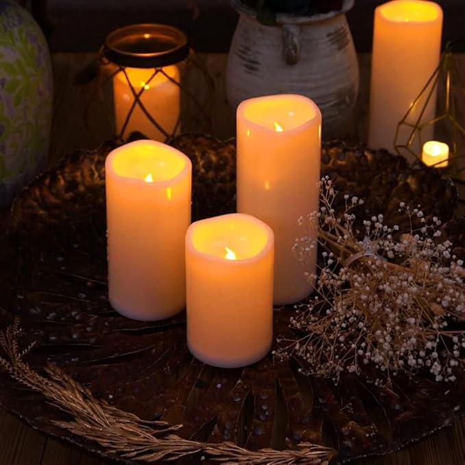 Homemory 6" x 4" Large Waterproof Outdoor Flameless Candles with Remote Control and Timer, Battery Operated Flickering LED Pillar Candles for Indoor Outdoor Lanterns, Porch, Long Lasting, Set of 4