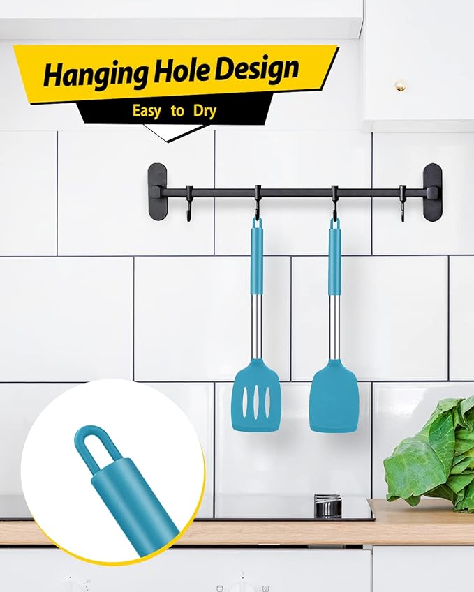 Pack of 2 Silicone Solid Turner, Non Stick Slotted Kitchen Spatulas, High Heat Resistant BPA Free Cooking Utensils, Ideal Cookware for Fish, Eggs, Pancakes(Blue)-Ruum Studio Home