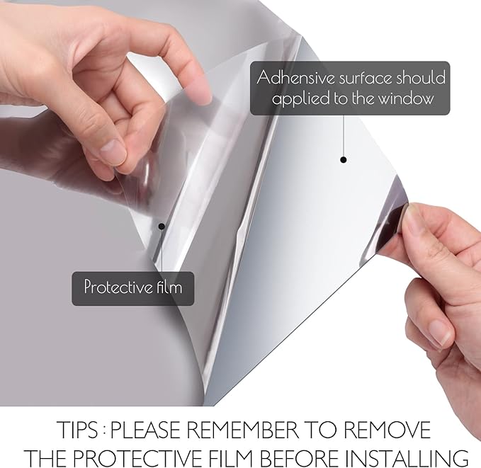 HIDBEA One Way Privacy Window Film, Daytime Mirror Reflective Heat Control UV Sun Blocking Non-Adhesive Static Cling Window Tint for Home and Office (Black-Silver, 29.5 Inch x 13.1 Feet)-Ruum Studio Home