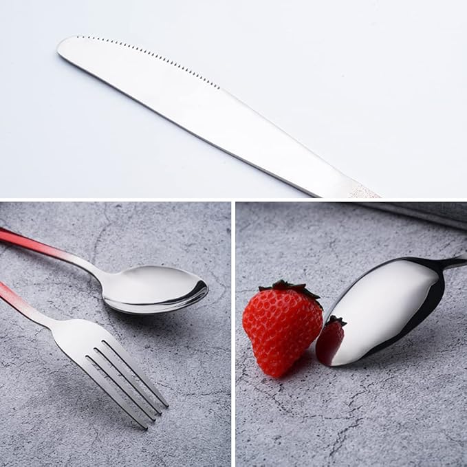 Travel Utensils Set with Case Reusable Portable Cutlery Set Stainless Steel 8pcs Including Dinner Knife Fork Spoon Chopsticks straws (Gradient Red)-Ruum Studio Home