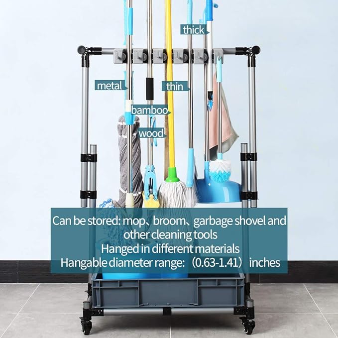 Broom And Mop Holder Put Wet Movable Floor-Mounted Mop Rack Floor Standing Cleaning Tool Cart Storage For Garden Garage Schools, Hospitals, Factories, Hotels,Property Companies-Ruum Studio Home