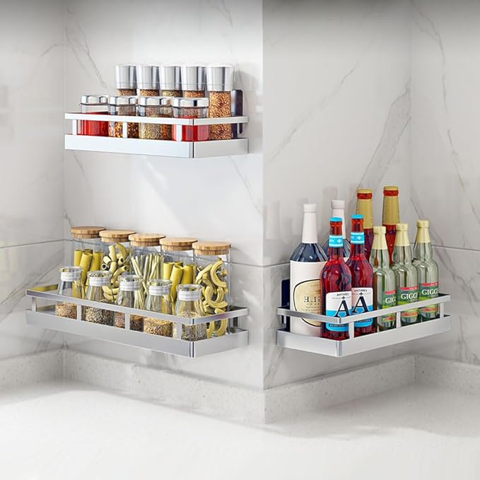 2PCS Kitchen Spice Rack, SUS304 Stainless steel Wall Mount Storage Rack, Seasoning Container, 19.7Inch Spice Organizer, Kitchen Seasoning Hanging Rack, Bathroom Shelf for Storing Toiletries-Ruum Studio Home