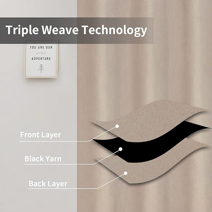 Easy-Going Blackout Curtains for Bedroom, Solid Thermal Insulated Grommet and Noise Reduction Window Drapes, Room Darkening Curtains for Living Room, 2 Panels(42x84 in, Beige)-Ruum Studio Home