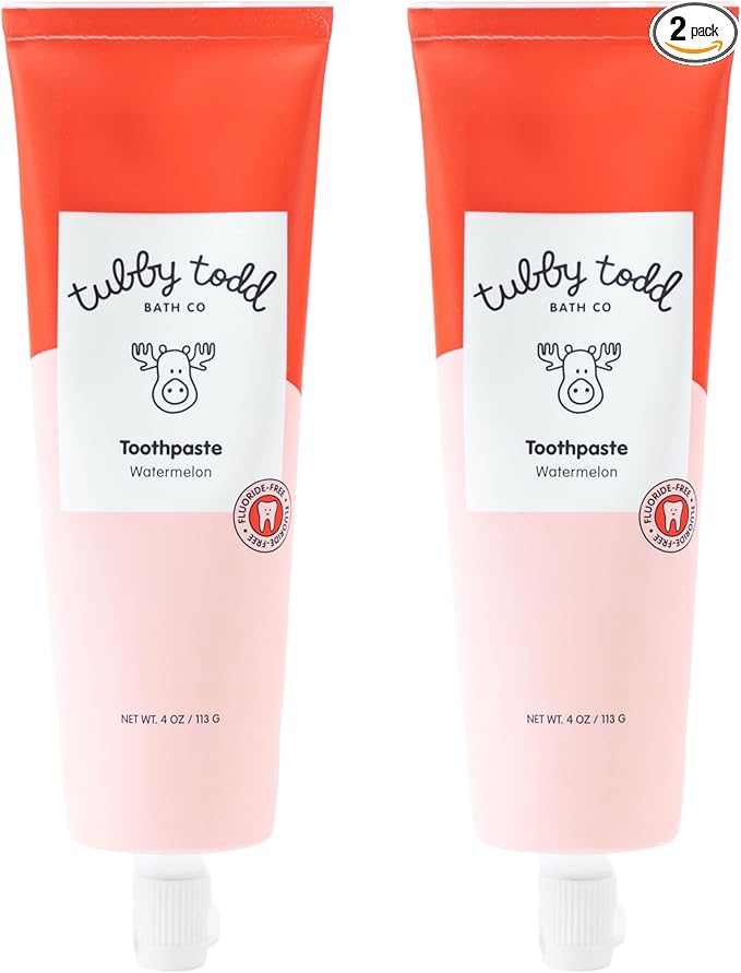 TUBBY TODD Fluoride Free Kids Toothpaste - Made with Xylitol - Safe Toothpaste for Baby, Toddler, Infant & Children - 4oz, 2 Pack - Watermelon Flavor-Ruum Studio Home