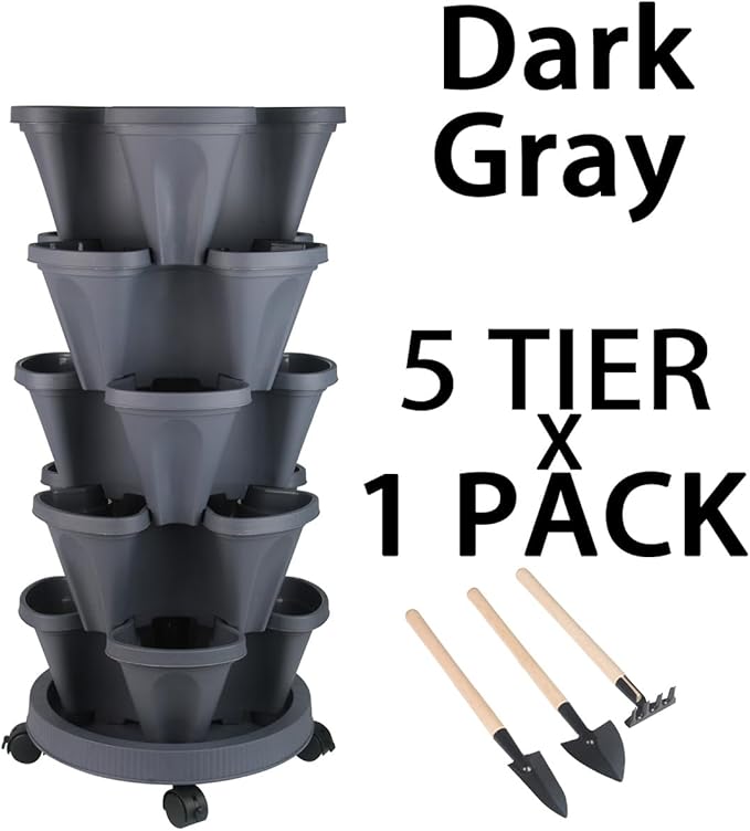 Vertical Planter 5 Tier Stackable Planters Garden Planters Strawberry Herb Flower and Vegetable Planter Indoor Outdoor Gardening Pots with Removable Wheels and Tools-Ruum Studio Home