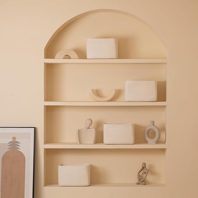 4 Pack Storage Baskets for Organizing, Woven Baskets for Shelves - Perfect for Toys, Books, Towels, and Clothes, Durable Gift Basket Bins Toy Storage, 12.7''L x9''W x7.8''H, White-Ruum Studio Home