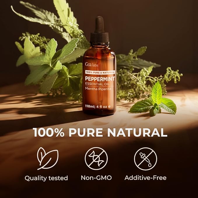 Gya Labs Peppermint Essential Oil for Diffuser & Hair - Huge 4 Fl Oz - 100% Pure Natural Peppermint Oil for Skin, Face, Body, Self-Care, Aromatherapy & Candle Making Scent-Ruum Studio Home