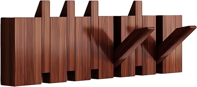 Wall Mounted Piano Key Hanger | Flip Style Hook | Entrance Wall Art Hook, Made of Oak Wood (3 Times Painted, 4 Times Polished) (Walnut, 6Hooks)-Ruum Studio Home