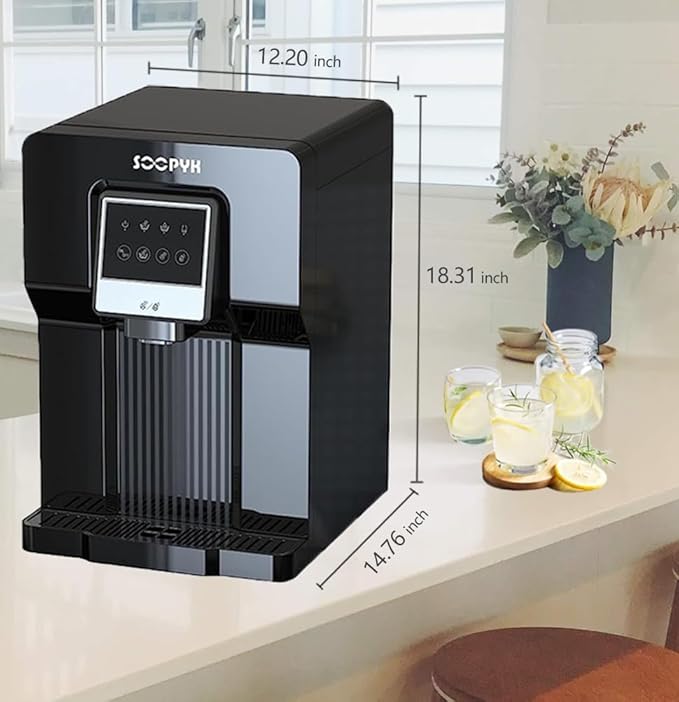 Countertop Bottleless Water Cooler Dispenser and Ice Maker with Water Line 17 lbs Daily Capacity Black(NO HOT Water/NO Filters)-Ruum Studio Home