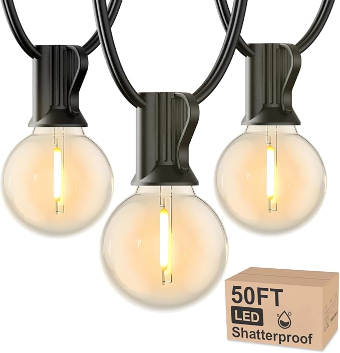 RTTY Outdoor String Lights 50 FT Globe LED Patio Lights with G40 Plastic Bulbs,Waterproof Shatterproof Dimmable Connectable Hanging for Backyard Porch Balcony Party Cafe Deck Decor-Ruum Studio Home