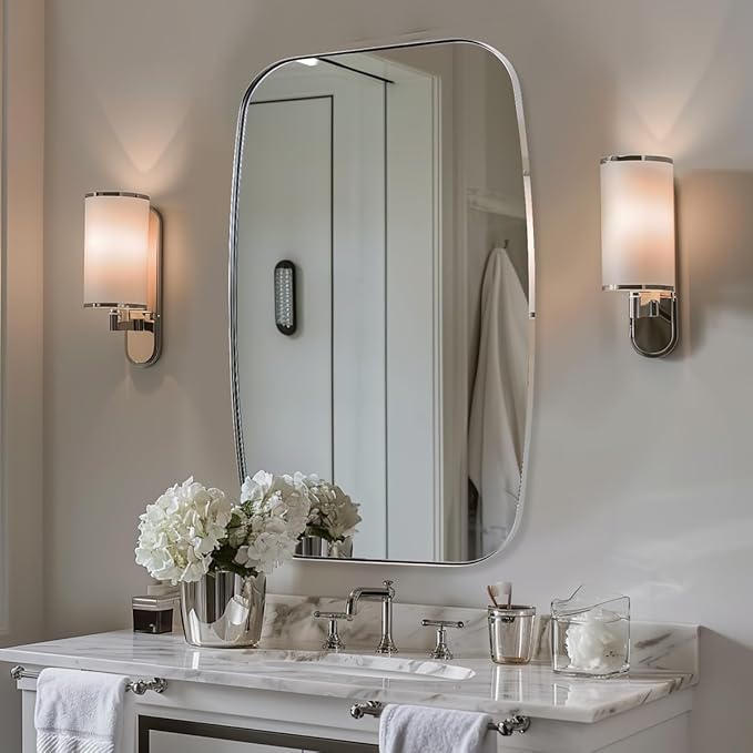 ANDY STAR Oval Mirror for Bathroom, 20x30 Polished Chrome Oblong Bathroom Mirror for Vanity with Stainless Steel Metal Frame, Modern Anti Rust Wall Mounted-Ruum Studio Home