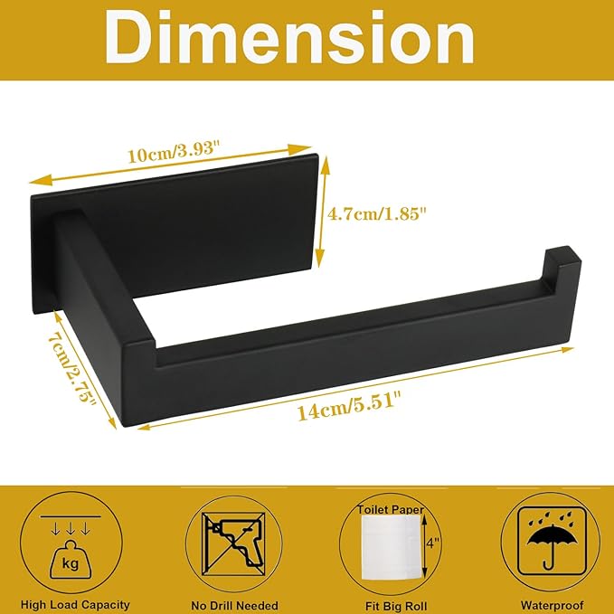 Toilet Paper Holder, Self Adhesive Tissue Holder Stainless Steel Rustproof Paper Roll Holder, No Drilling Easy to Install, Toilet Paper Rack Suitable for Office, Bathroom (Matte Black)-Ruum Studio Home