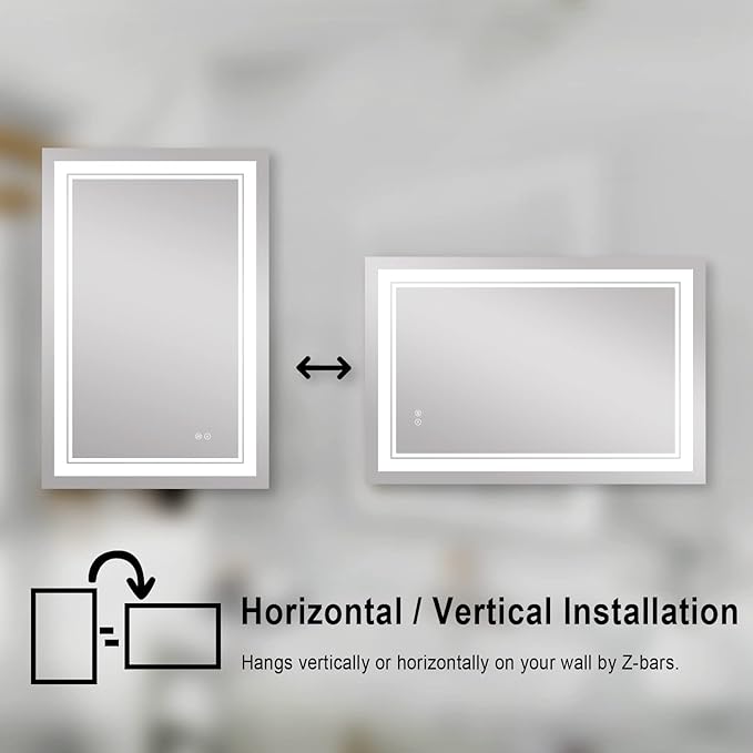 WELLFOR LED Bathroom Vanity Mirror 28 x 36 Inch, Lighted Anti-Fog Dimmable Mirror, IP44 Waterproof Wall Mounted Makeup Mirror, Packed with US Standard Plug and Touch Switch, (Horizontal/Vertical)-Ruum Studio Home