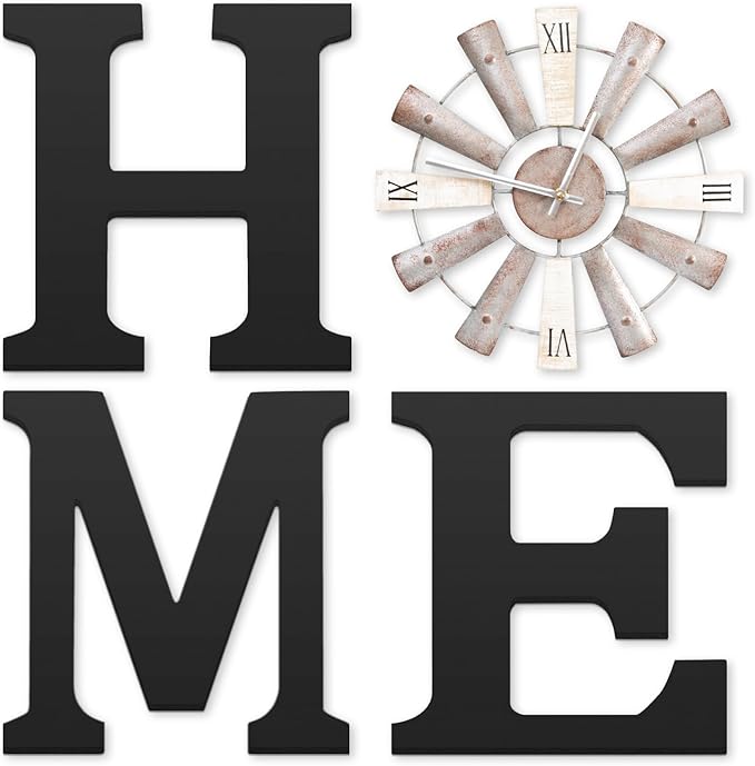 Farmhouse Home Signs with Windmill Clock Wall Decor Rustic Home Letters Wall Art for Living Room Kitchen Entryway Dining Room Bedroom (black)-Ruum Studio Home