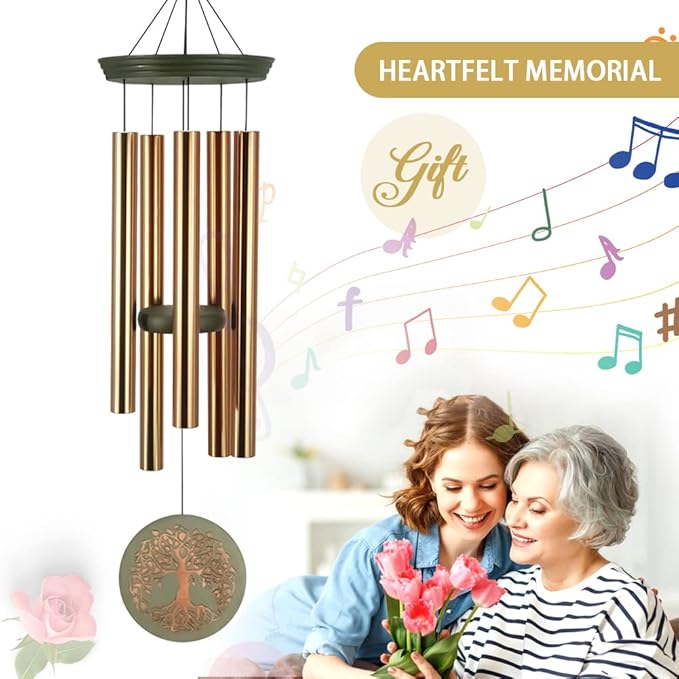 Gifts for Mom & Grandma - Outdoor Wind Chimes with Engraved Tree of Life, Large Patio Hanging Decor for Garden, Yard, Christmas, Anniversary Celebrations-Ruum Studio Home