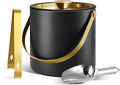 2L Ice Bucket with Silicone Lid, Scoop, Gold Tongs & Strainer, Stainless Steel Double Wall Insulated Ice Buckets for Parties & Cocktail Bar Outdoor Champagne Ice Container Bin, Black-Ruum Studio Home