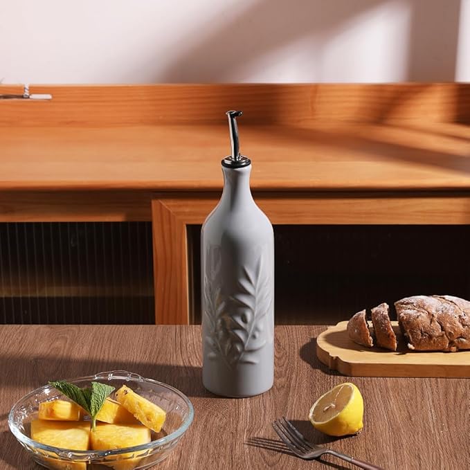 Sweejar Large Ceramic Olive Oil Dispenser Bottle, 24 Oz Relief Opaque Oil Cruet Protects Oil To Reduce Oxidation, Storage Vinegar, Soy Sauce, Coffee Syrup, Liquids, Set of 1 (Gray)-Ruum Studio Home