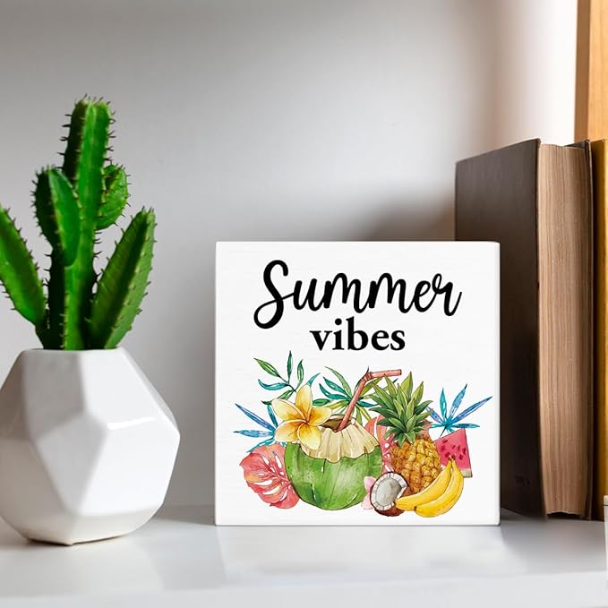 Oqtumes Summer Vibes Decorations Fruit Wooden Sign Rustic Home Decor 5 x 5 Inches-Ruum Studio Home