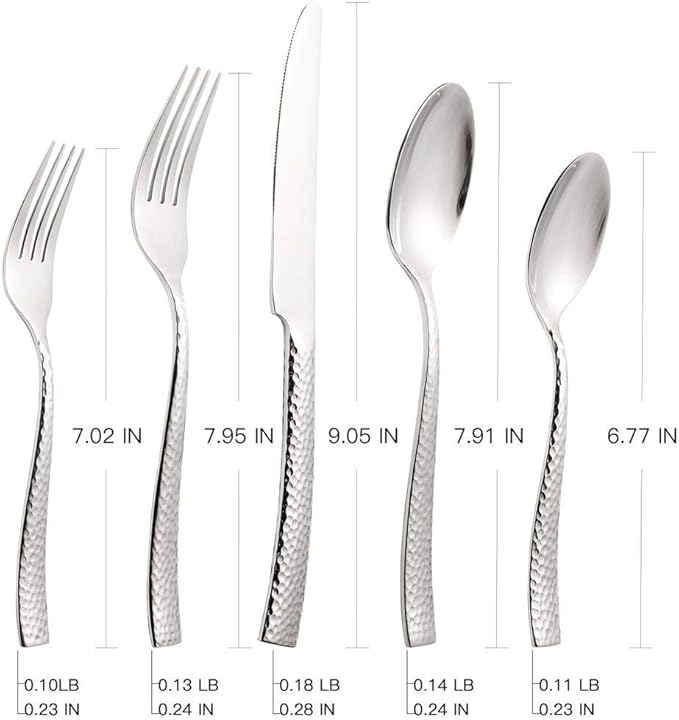 Silverware 45-Piece Silver Hammered Flatware Set with Serving Utensils Stainless Steel Thick Handle Mirror Polished Cutlery Set for Wedding Hotel Restaurant, Service for 8-Ruum Studio Home