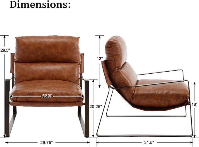 DUOMAY Mid-Century Accent Chair Armchair, Comfy PU Leather Leisure Chair Lazy Chair with Brozen Metal Leg for Living Room Bedroom Office Apartment, Brown-Ruum Studio Home