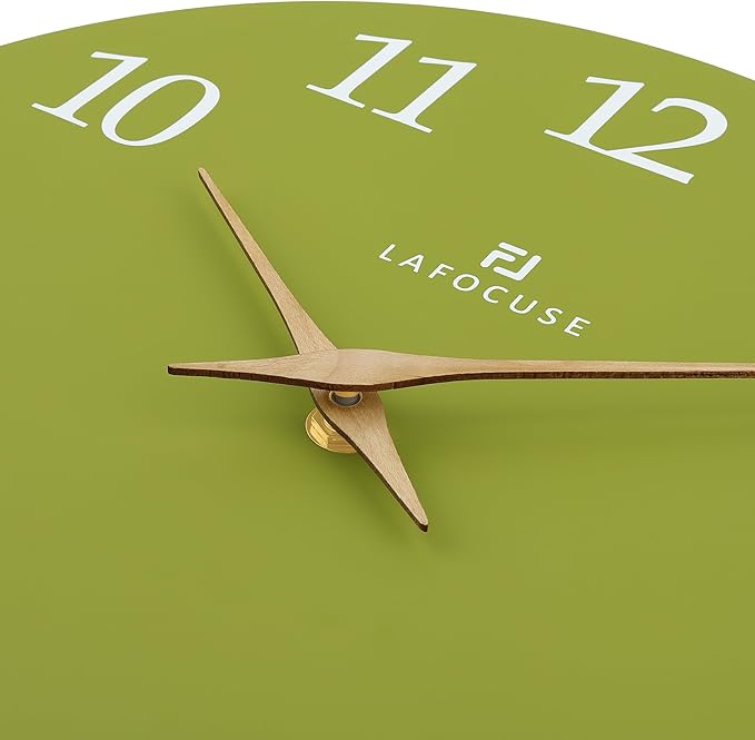 Lafocuse 12 Inch Silent Olive Green Wall Clock Battery Operated for Living Room Decor, Simple Minimalist Wooden Wall Clock for Kitchen Bedroom Office-Ruum Studio Home