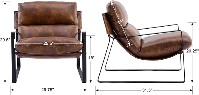 DUOMAY Mid-Century Accent Chair Armchair, Comfy PU Leather Leisure Chair Lazy Chair with Metal Leg for Living Room Bedroom Office Apartment, Brown-Ruum Studio Home