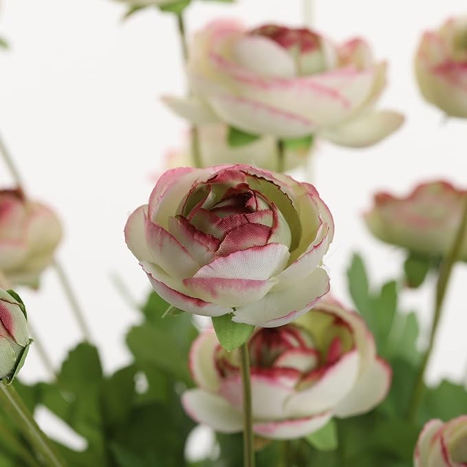 Artificial Silk Flowers Persian Buttercup Bicolor Ranunculus Flower 5 Pcs,Suitable for core Decoration,Wedding Floral Creation,Flower Arrangement DIY Project,Interior Decor（Green）-Ruum Studio Home