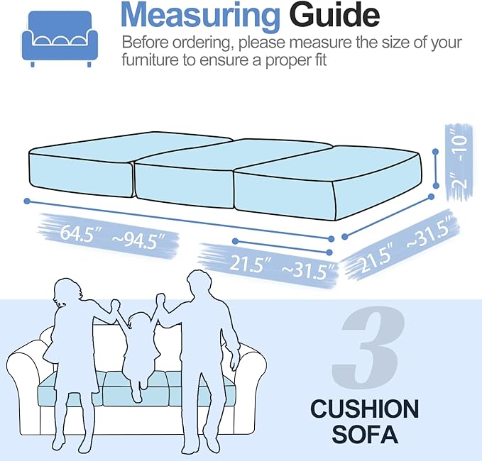 Couch Cushion Covers Individual Large Super Stretch Chenille (Softer Version) Sofa Cushion Covers, Couch Seat Covers Couch Slipcovers Furniture Protector (3PC, Blue)-Ruum Studio Home