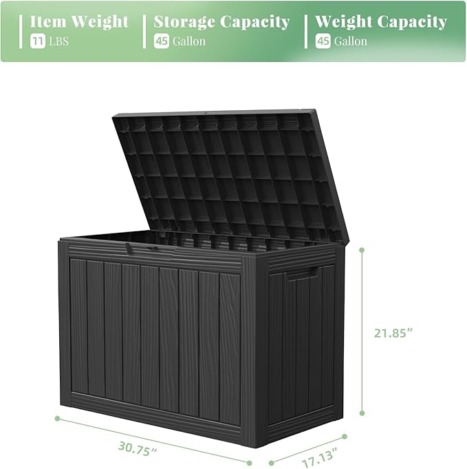 DRATO 45 Gallon Deck Box, Outdoor Storage Box for Patio Furniture, Patio Cushions, Gardening Tools, Pool Supplies 480lbs Weight Capacity,Waterproof Resin Storage Boxes-Ruum Studio Home