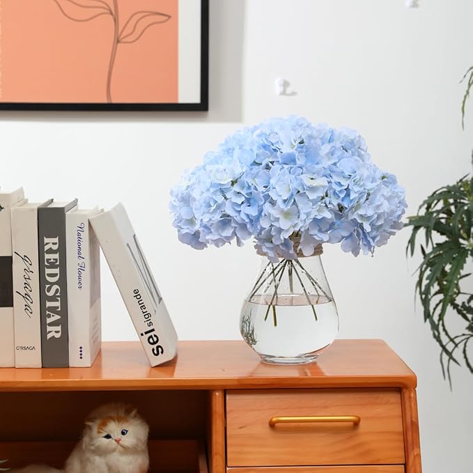 Tifuly Hydrangea Artificial Flowers -12 pcs Realistic Fake Hydrangea Silk Flowers with Stems Faux Hydrangea Flowers Heads for Office Home Party Wedding Centerpiece DIY Floral Decor(Sky Blue)-Ruum Studio Home