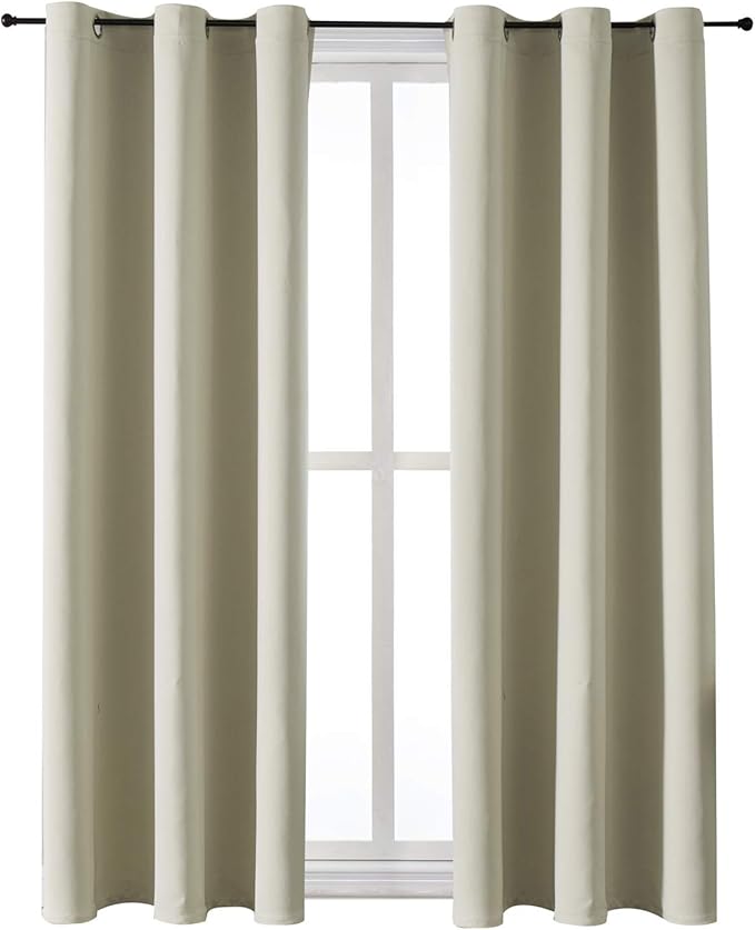 ChrisDowa Grommet Room Darkening Curtains for Bedroom and Living Room - 2 Panels Set Thermal Insulated Blackout Curtains (Beige, 42W x 63L)-Ruum Studio Home