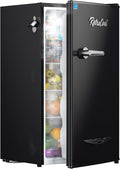Upstreman 3.2 Cu.Ft Retro Mini Fridge with Bottle Opener, Energy Saving, Adjustable Thermostat, Metal Handle, LED Lamp, Mini Refrigerator for Bedroom, Office, Dorm-BR321 PRO (Black)-Ruum Studio Home