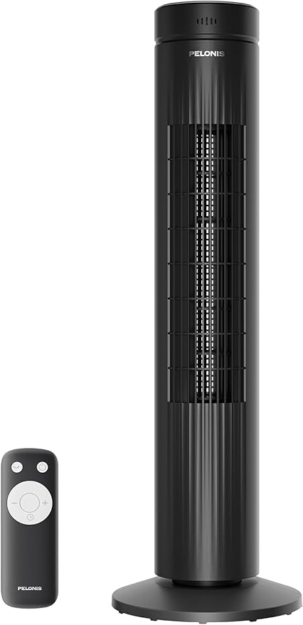 Pelonis 30-Inch Oscillating Tower Fan for Bedroom – 3 Speed, Quiet Tower Fan with Remote ControL, Small Fan, 7-Hour Timer – ETL Certified, Black-Ruum Studio Home