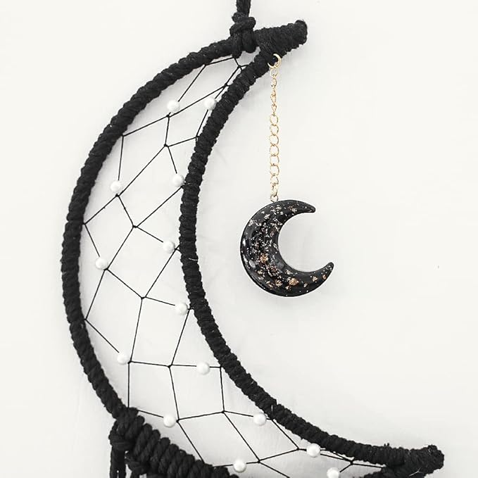 MOONFLY Black Moon Dream Catcher with Handmade Woven Cotton Dream Catchers Boho Macrame Wall Hanging Home Decoration Ornament Craft Gift (Black Moon)-Ruum Studio Home