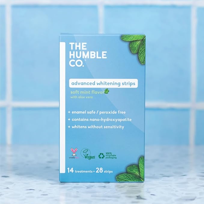 The Humble Co. Advanced Whitening Strips – Sensitive Teeth Whitening Strips, Enamel Safe and Peroxide Free for Sensitive Teeth, Vegan and Cruelty Free (14 Treatments, 28 Count)-Ruum Studio Home