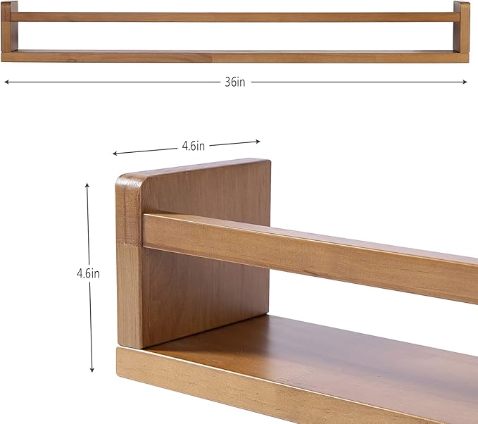 AZSKY Light Walnut Nursery Book Shelves 36 in Floating Wall Mounted Bookshelf Kids Room Hanging Shelves Toddlers Toys Books Storage Organizer a Set of 3-Ruum Studio Home