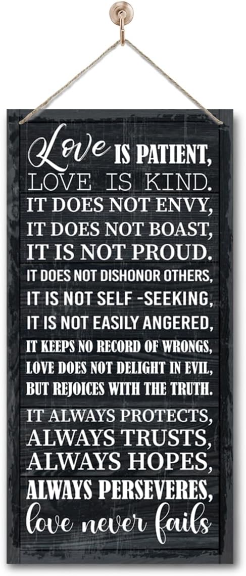 1 Corinthians 13:4-8 Inspirational Hanging Wood Decor Sign, Printed Wood Sign, Love is Patient, Love is Kind Quote, Hanging Bible Verses Woods Wall Signs, Rustic Home Decor Signs, Christian Gift A1-Ruum Studio Home